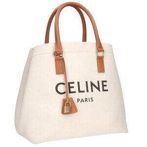 Celine Horizontal Cabas Logo Canvas Handbag Off White Brown